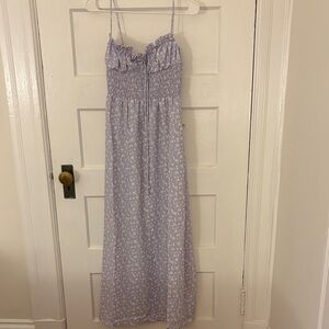 House of CB Lilac Floral Smocked Maxi Dress with Ruffle Neckline